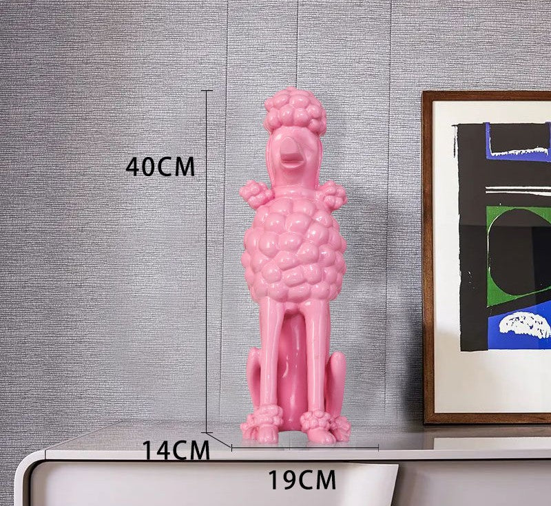 Modern Pink Poodle Dog Sculpture – Large Resin Figurine for Living Room, Entryway, or Office Décor