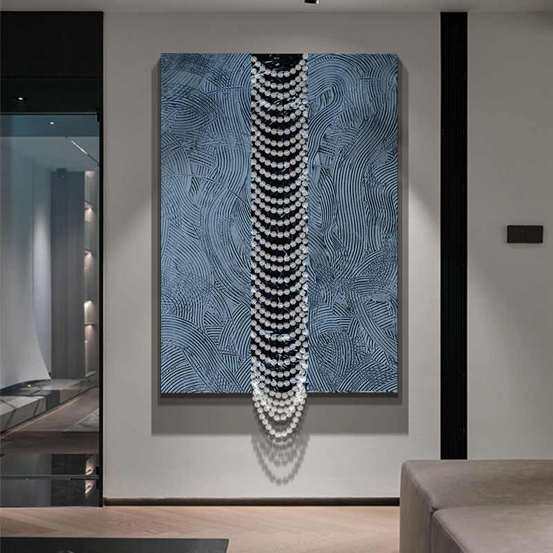 High-End Luxury Abstract Pearl Crystal Art – Modern Minimalist 3D Textured Living Room & Hallway Wall Art, Hand-Painted Oil with Transparent Pearls, Frameless