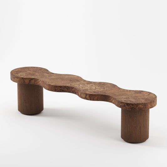 Designer Travertine Long Bench – Vintage Creative Entryway Shoe Stool, Sculptural Artistic Coffee Table