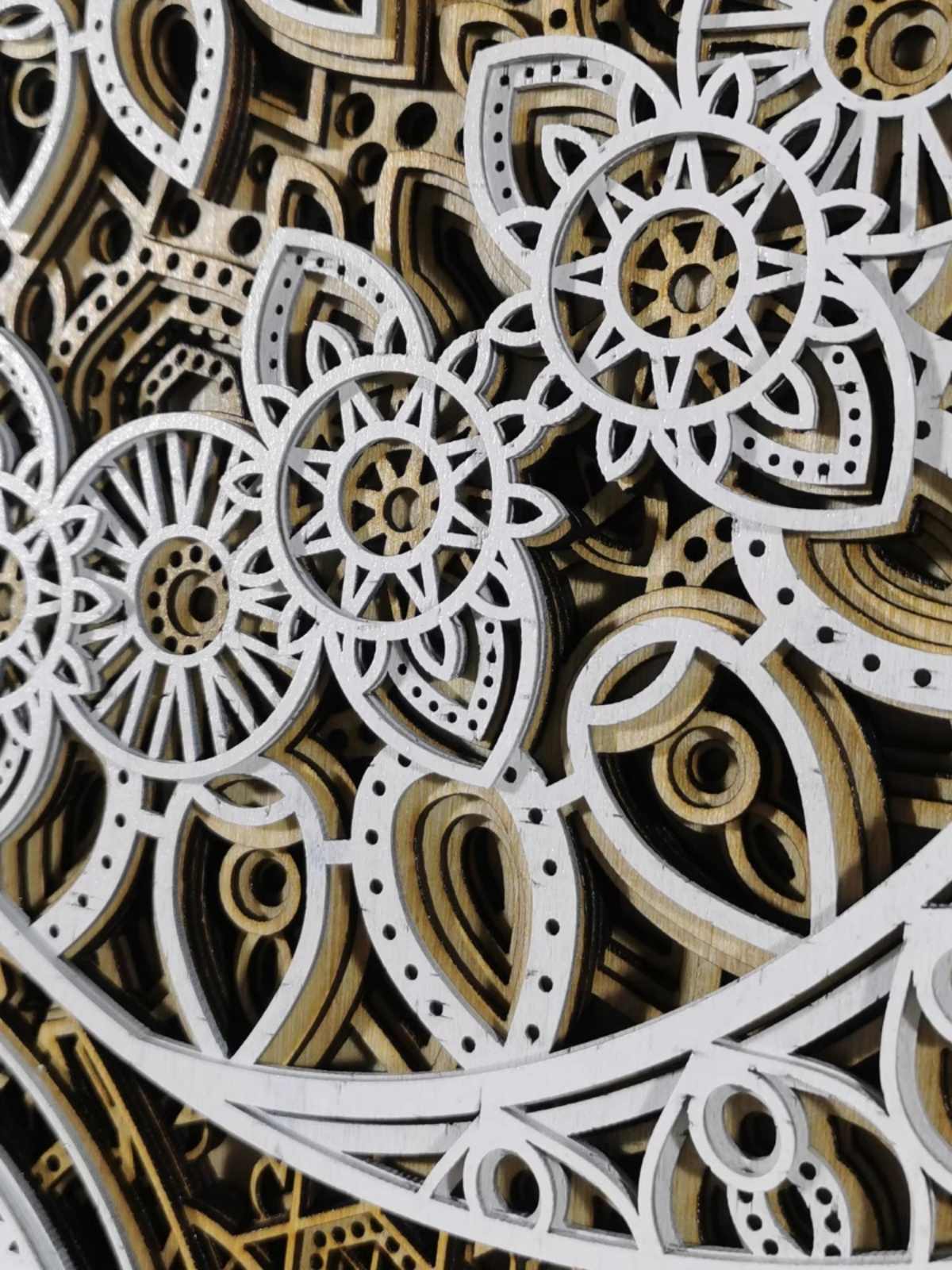 Large Mandala 3D Layered Wood Art – Modern Puzzle Panel Set, Laser Cut Screen Decor, Boho Wall Hanging