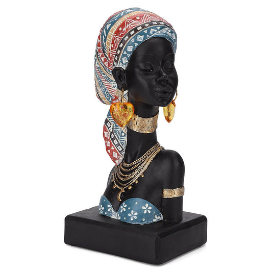 African Tribal Woman Bust Sculpture – Colorful Resin Home Decor Accent for Living Room, Foyer, TV Cabinet & Bar Display