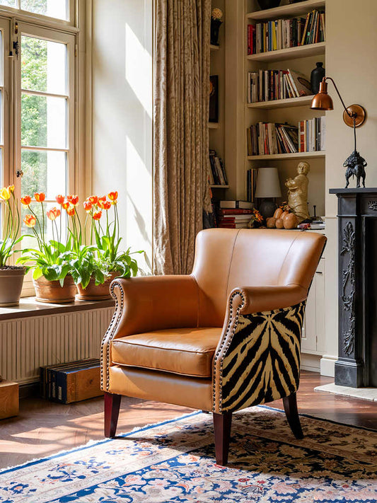 Vintage Leather Tiger Chair – Retro Cigar Single Armchair for Living Room, Study, Balcony