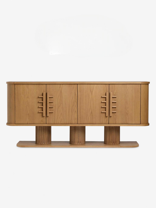 Vintage Solid Ash Wood Entryway Cabinet, Designer Sideboard for Living Room, Artistic Storage Chest with Creative Handles