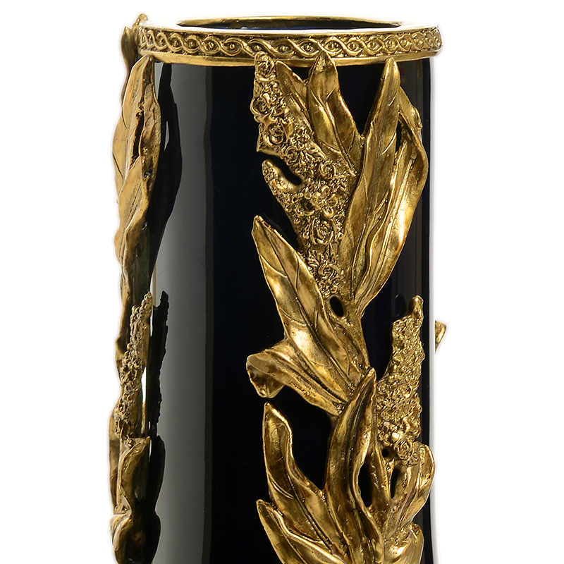 Royal Blue Porcelain and Brass Table Vase – Luxury Creative Decorative Flower Vase for Centerpiece, Living Room, Office, and Modern Home