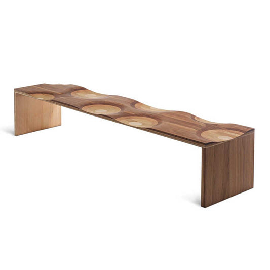 Modern Ripple Ash Wood Bench, Minimalist Long Indoor Wooden Seating for Entryway, Living Room, or Hallway