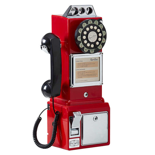 Retro 1950s Wall-Mount Rotary Payphone – Vintage Coin-Operated Telephone, Classic Home & Cafe Decor, Functional Corded Landline