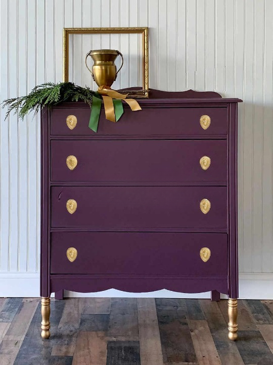 Luxury Modern Purple Solid Wood 4-Drawer Bedroom Chest – Minimalist Dresser for Main Room Storage, Gold Accent Legs