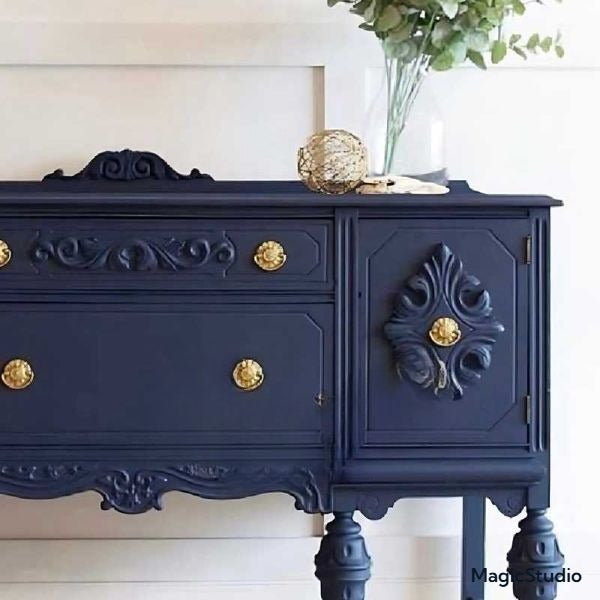 Vintage Carved Blue Entryway Cabinet –  European Luxury Living Room Sideboard, Ornate Storage Buffet
