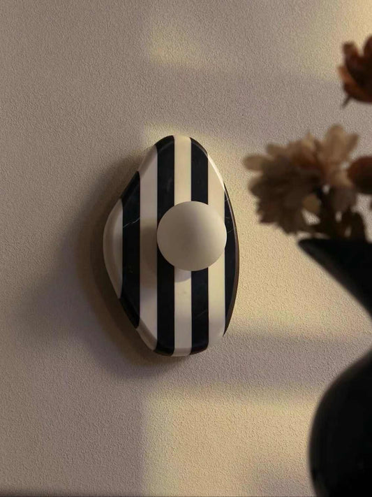Natural Striped Marble Wall Lamp, Black & White Modern Vintage Living Room/Bedroom/Entryway Accent Light