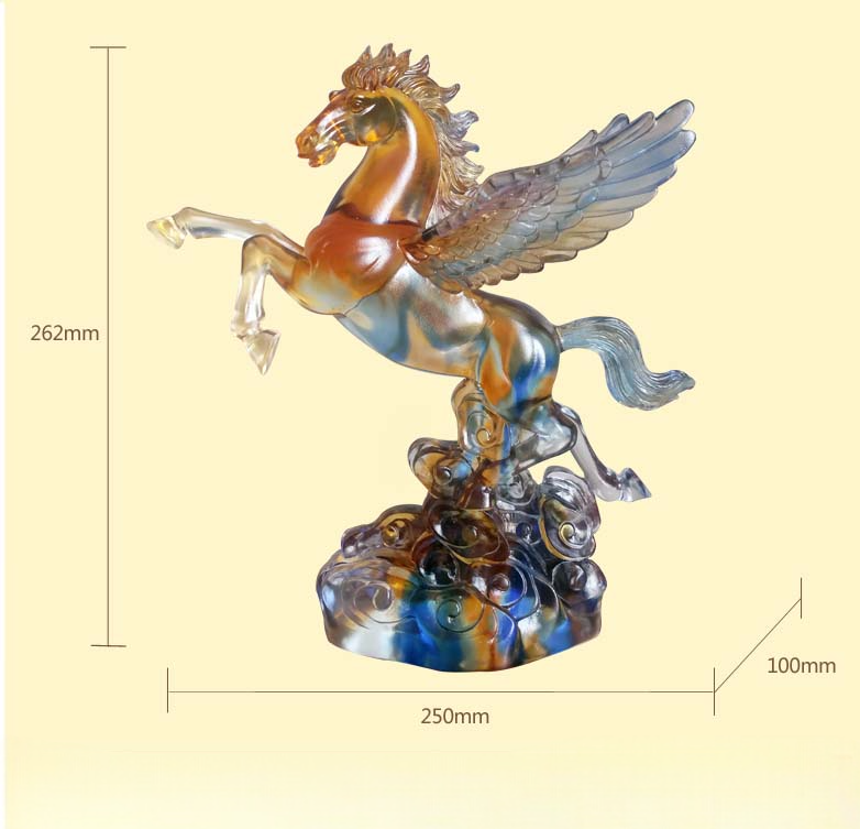 Amber Blue Crystal Pegasus Figurine, Luxury Winged Horse Sculpture for Modern Home Office Decor, Large Art Glass Collectible