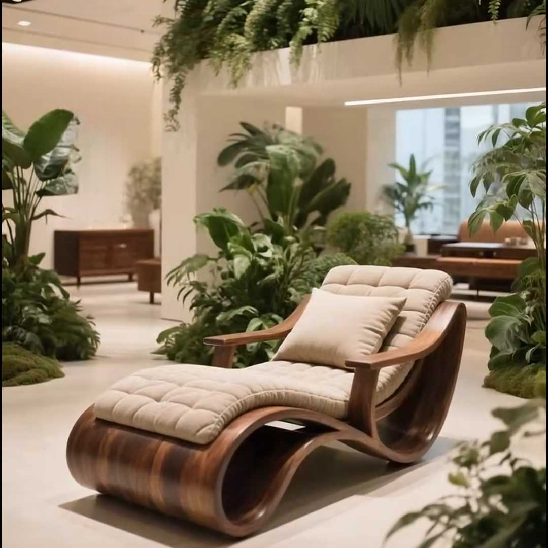 Modern Black Walnut Chaise Lounge – Aesthetic Solid Wood Reclining Chair, Luxury Curved Daybed