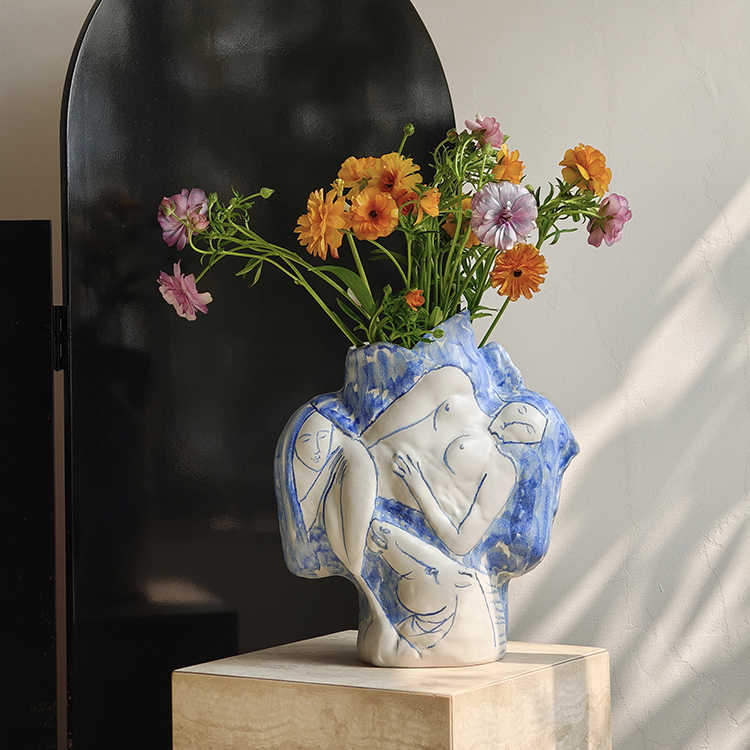 Handmade Abstract Ceramic Art Vase –  Oriental Flower Vessel for Tea Room, Living & Dining Table Decoration