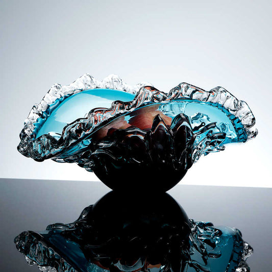Creative Blue Wave Glass Art Fruit Bowl, Luxury Large Crystal Serving Tray with Sculptural Edges, Home Decor Centerpiece