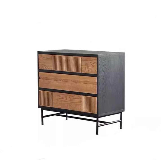 Mid-Century Modern Solid Wood Chest of Drawers – Black Oak Fluted 5-Drawer Dresser, Bedroom Storage Cabinet, Vintage Style Accent Organizer for Living Room