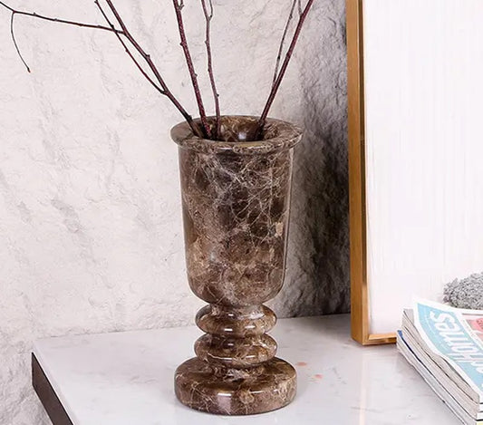 Modern Luxury Marble Vase – Brown Marble Flower Pot for Living Room, Boutique Hotel, and Dining Table Decor