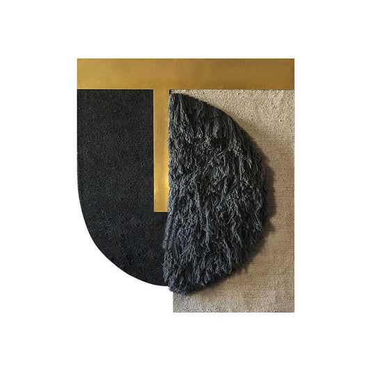 Modern Luxury Geometric 3D Mixed Media Wall Art, Black and Gold Textured Abstract Accent Panel, High-End Living Room Installation