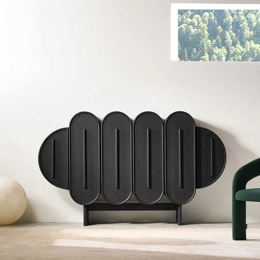 Cloud-Shaped Solid Wood Console Cabinet, Modern Minimalist Luxury Entryway Storage with Designer Curved Compartments