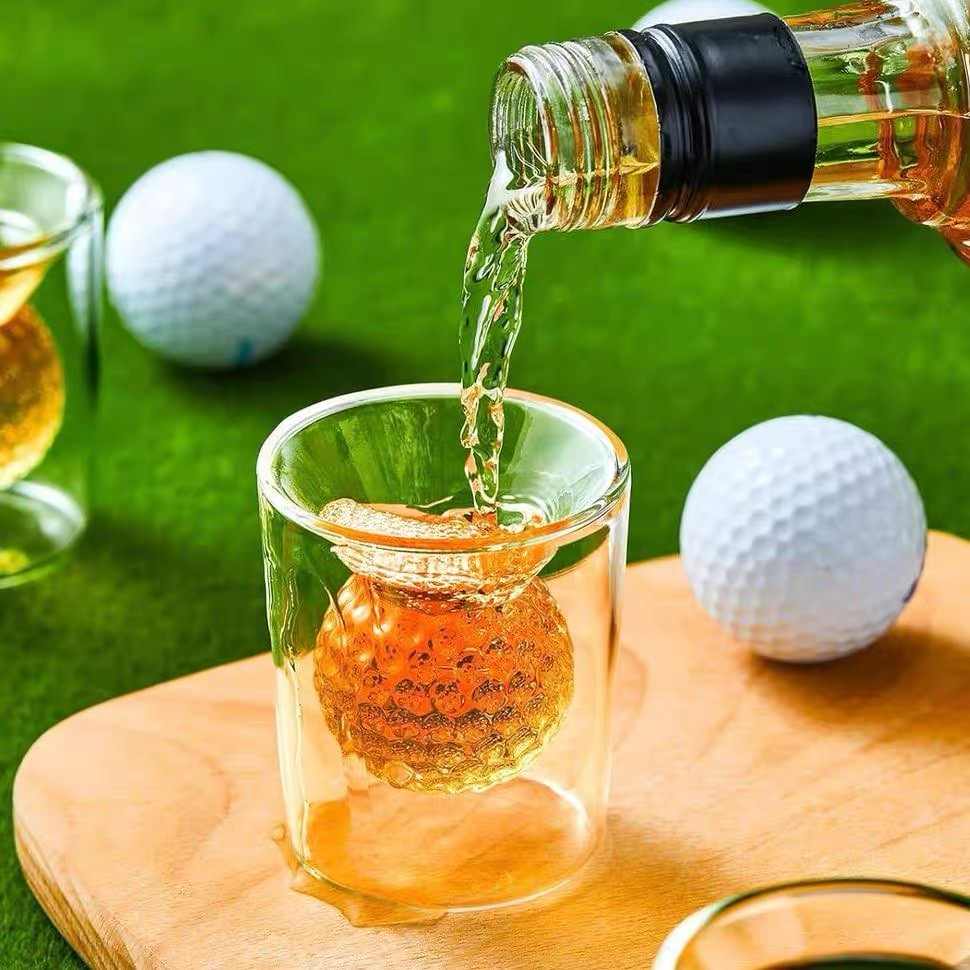 Creative Golf Ball Double-Walled Glass 50ml – Unique Whisky, Beer, Milk, and Drink Shot Glass, Insulated Hand-Blown Novelty Barware