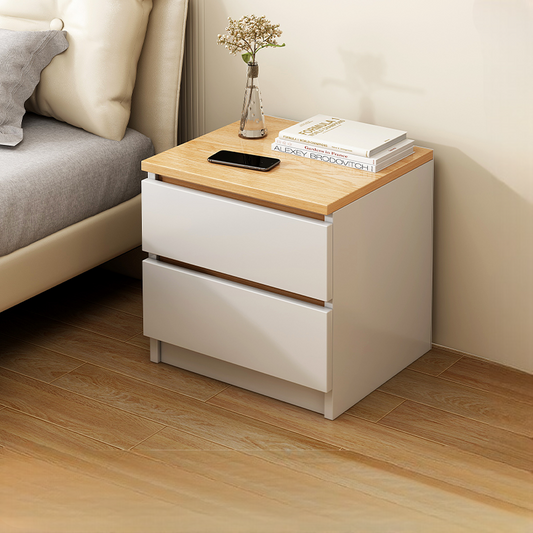 Walnut Color Compact Bedside Cabinet – Modern Bedroom Storage Organizer, 2-Drawer Small Nightstand