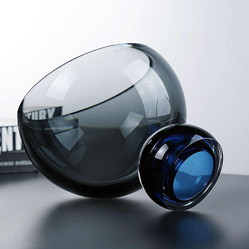 Creative Tilted Crystal Glass Fruit Bowl with Blue Sphere Base, Modern Angled Serving Dish for Candy Snacks Living Room Club, Luxury Contemporary Décor