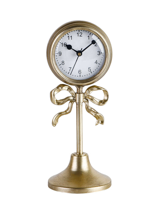 Gold Table Clock, Vintage Bowknot Desk Clock, Elegant Decorative Analog Timepiece for Living Room, Bedroom, Office, and Luxury Home Decor