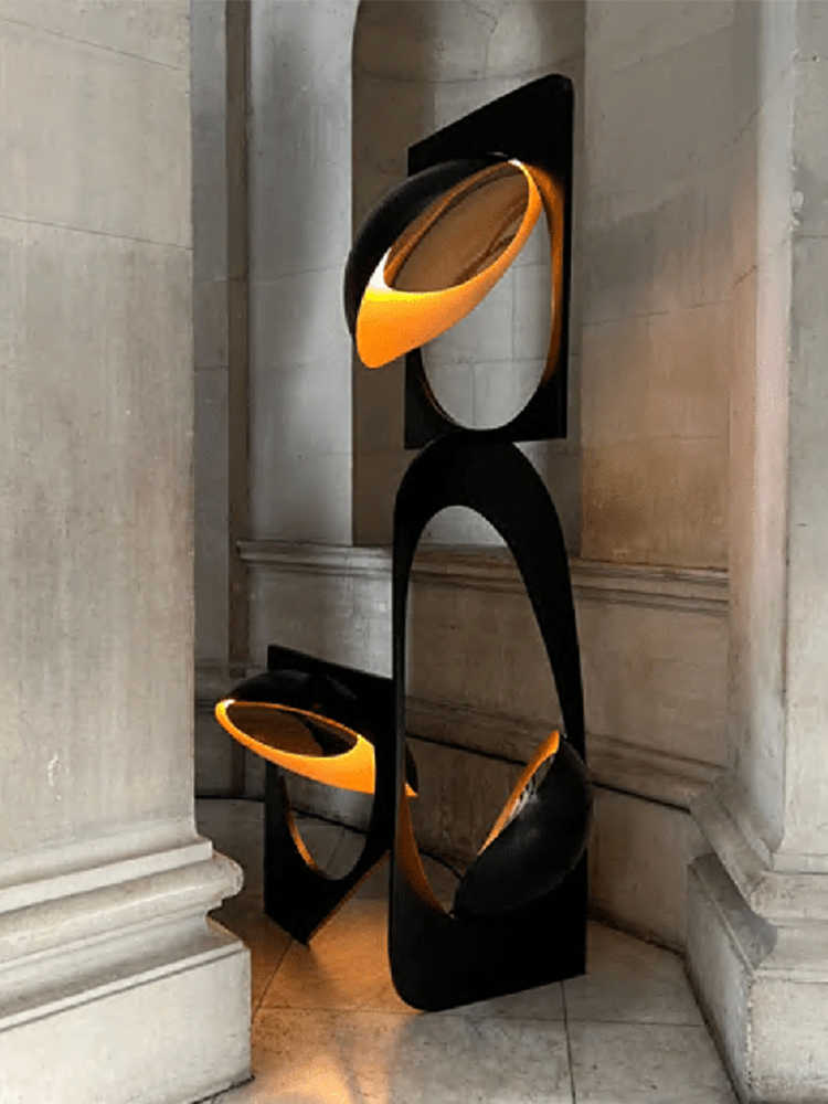 Hotel & Showroom Creative Art Installation Floor Lamp, Modern Sculptural Sand Black Statement Piece, Medium Size
