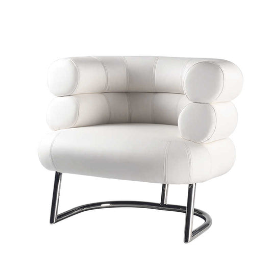 Modern Genuine Leather Lounge Chair – Designer Armchair for Living Room, Office, Waiting Area – Stainless Steel Base