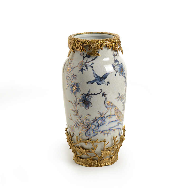 Blue and Gold Peacock Porcelain Vase – Luxury Creative Gilded Ceramic Flower Vase for Living Room, Entryway, and Statement Decor