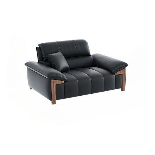 Black Top-Grain Leather Oversized Accent Chair, Deep-Seat Upholstered Lounge Armchair with Wide Pillow Arms, Lumbar Cushion and Solid Larch Wood Frame for Living Room, Bedroom and Office