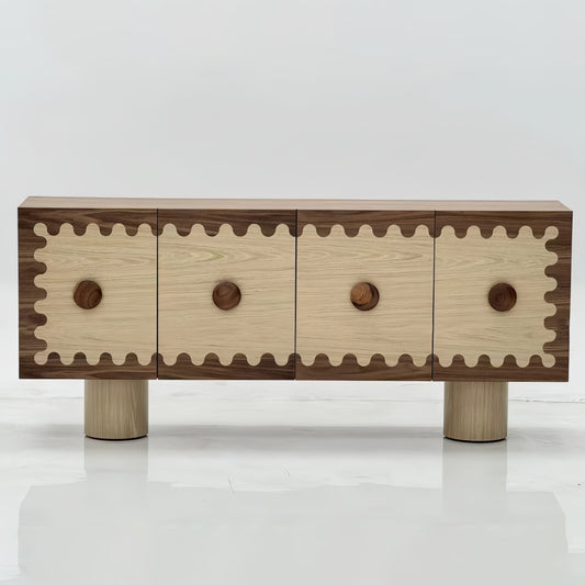 Sculptural Solid Wood Sideboard, Designer Vintage Minimalist Buffet/Storage Cabinet for Dining Room, Living Room, or Hotel