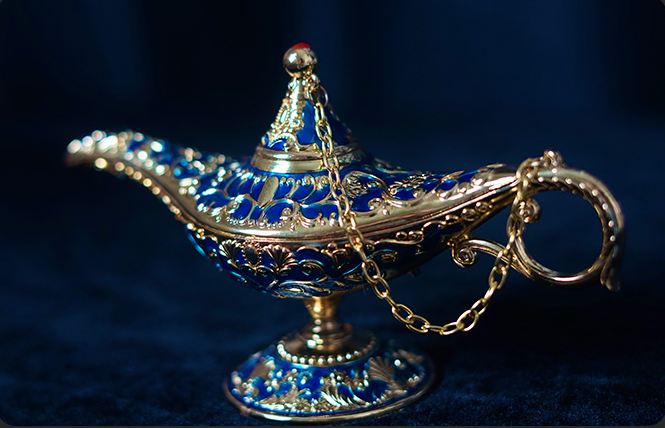 Aladdin's Magic Lamp Metal Prop, Interactive Stage Trick Lamp, Smoke, Confetti & Dove Vanish Magic Illusion, Genie Theme Performance Accessory