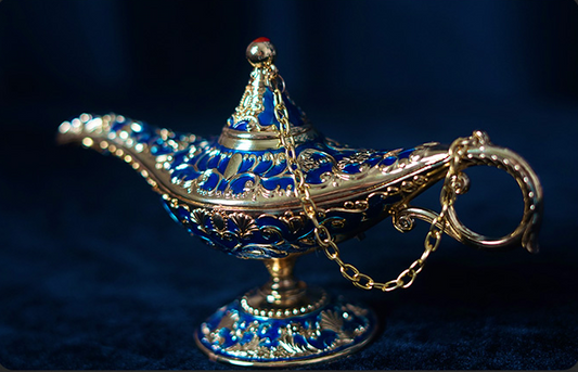 Aladdin's Magic Lamp Metal Prop, Interactive Stage Trick Lamp, Smoke, Confetti & Dove Vanish Magic Illusion, Genie Theme Performance Accessory
