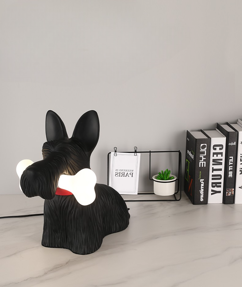 Creative Dog Table Lamp, Cute Resin LED Night Light for Bedroom, Living Room, or Children's Room – Black