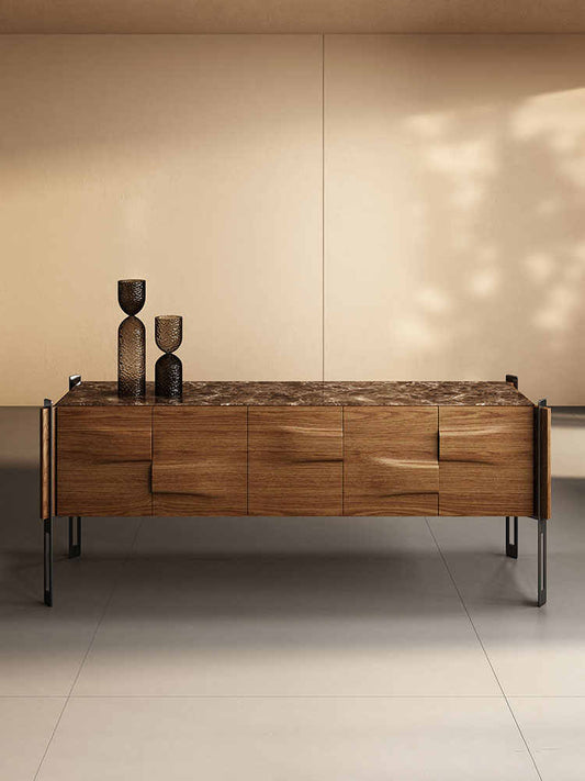 Minimalist Solid Wood Sideboard – Luxury Modern Marble Buffet Storage Cabinet for Villa, Entryway, Living Room