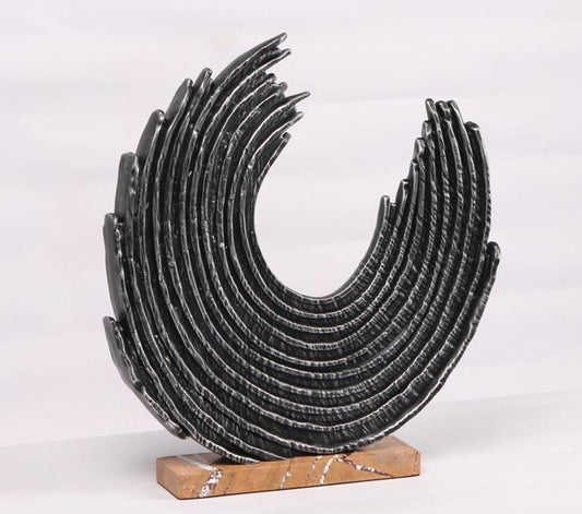 Modern Abstract Black Resin Tabletop Sculpture, Luxury Creative Wave Art Piece, Unique Geometric Statement Decor for Living Room, Hotel Lobby, Entryway, Villa, or Gallery Display