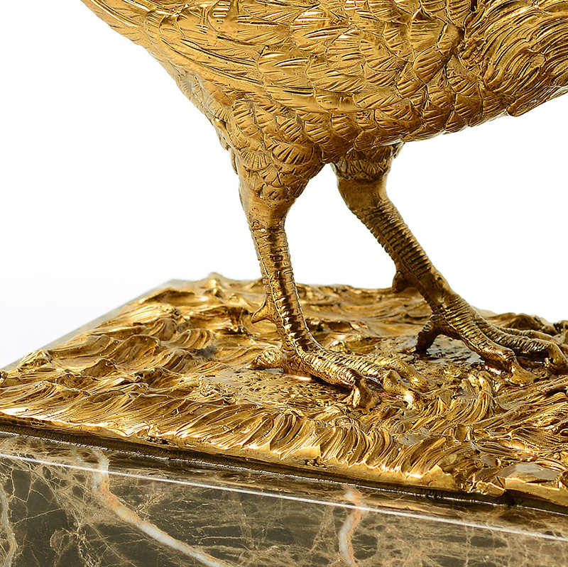 High-End Modern Brass Bird Sculpture with Marble Base – Neoclassical Decorative Statue for Office, Study, or Living Room