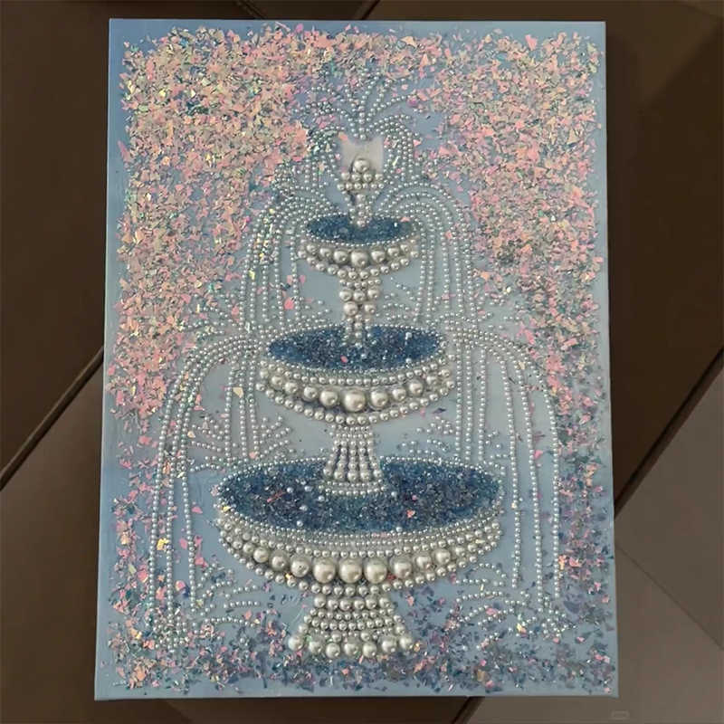 Modern Minimalist Pearl Fountain Wall Art – Unique Abstract Living Room, Hallway, and Entryway Decorative Painting, Handmade Matte Micro-Spray with Black Aluminum Frame