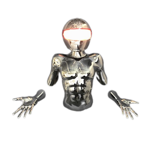AI Cyborg Figure Wall Art with LED Lighting – Chrome Humanoid Sculpture for Bar, KTV & Restaurant Opening Decor