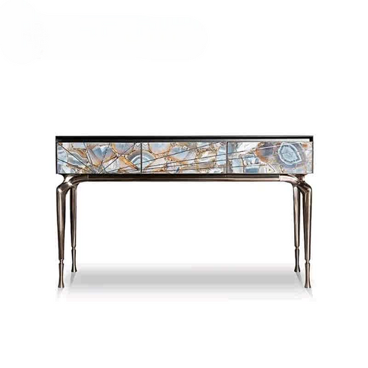 Luxury Designer Entryway Console Table, High-End Villa Foyer Table with Stainless Steel & Natural Agate
