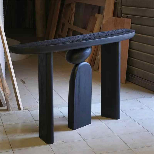 Narrow Black Ash Wood Console Table, Modern Creative Minimalist Entryway Table, Sculptural Hallway Display Desk for Small Spaces