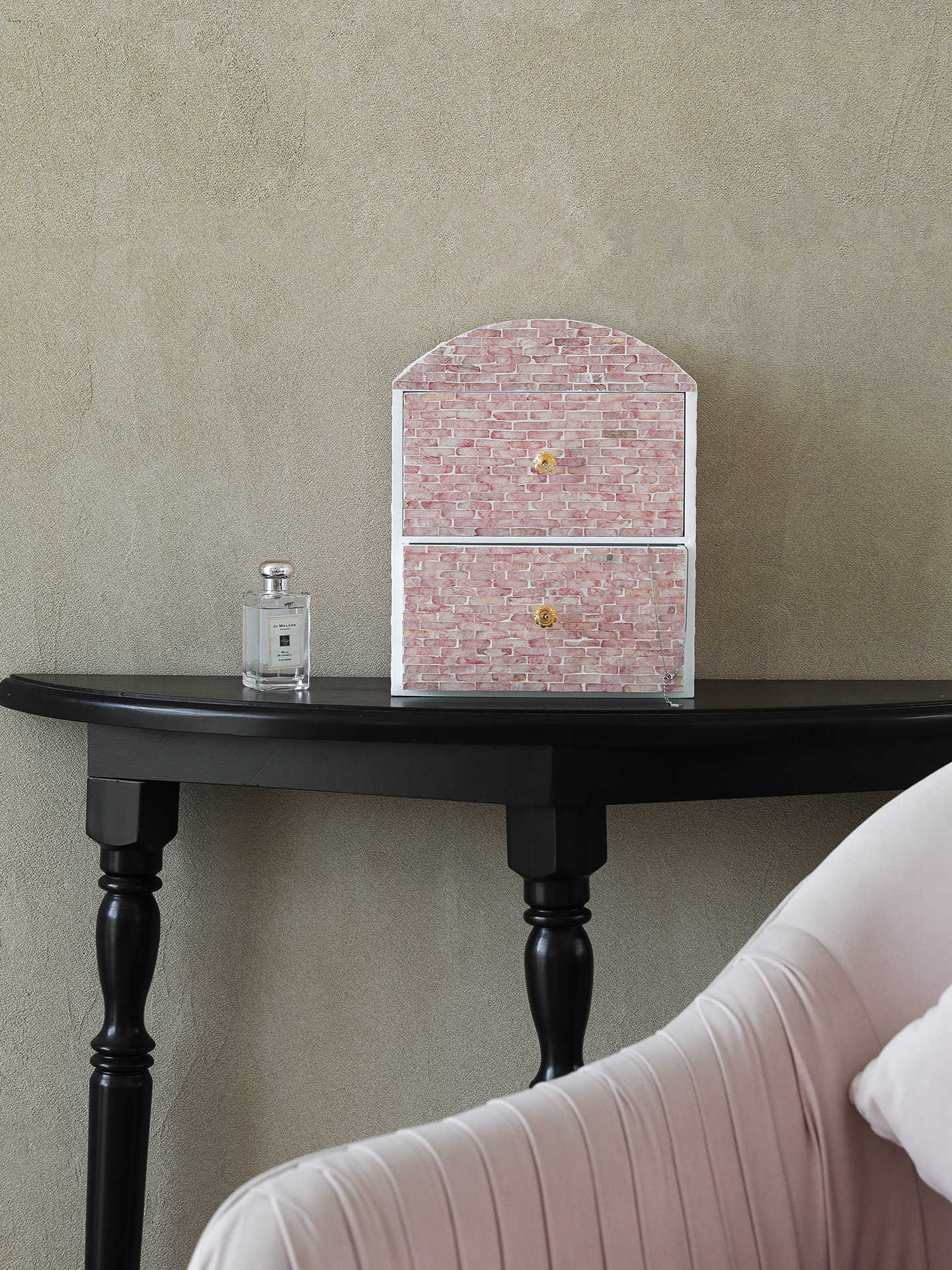 Pink Pearl Jewelry Chest, 2-Drawer Makeup Organizer Box for Vanity & Dresser, Decorative Shell Storage Cabinet