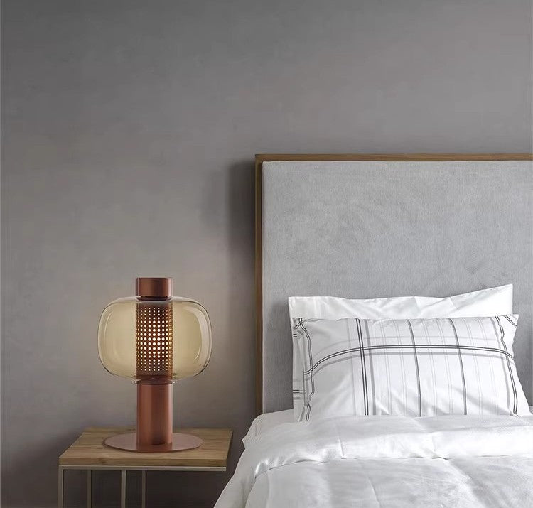 Postmodern Luxury Table Lamp, Cognac Glass – High-End Bedroom, Hotel, or Sales Office Decor