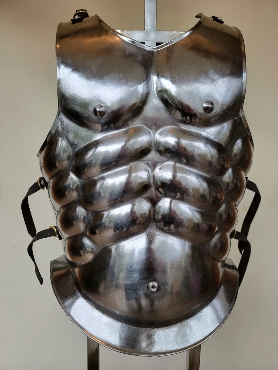 Greek Muscle Cuirass Armor Replica, Anatomical Steel Breastplate with Adjustable Leather Straps, Historical Roman Spartan Body Armor for Reenactment & Display