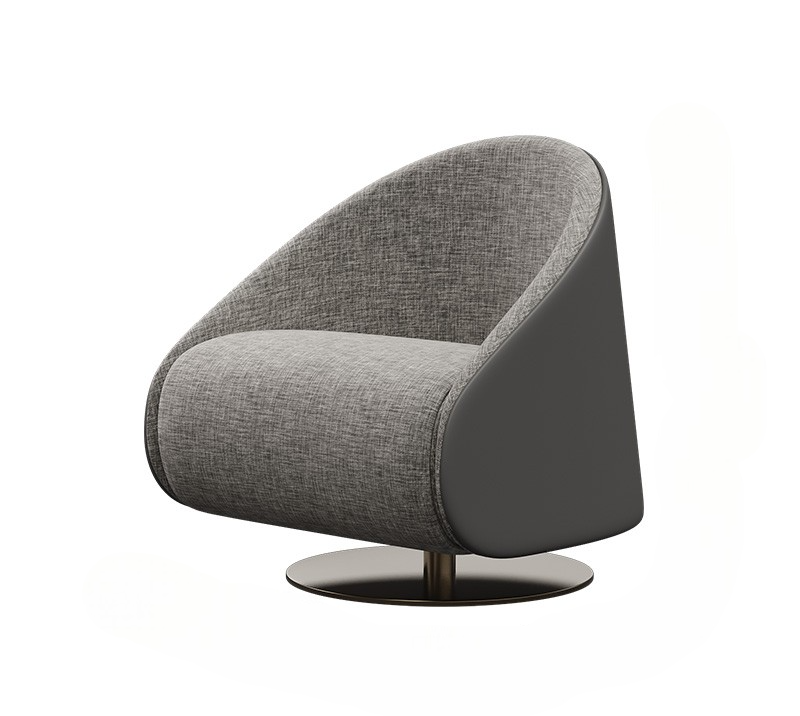 Modern Grey Swivel Accent Chair for Living Room, Linen Cotton with Faux Leather Upholstery, Light Luxury Single Lounge Seat