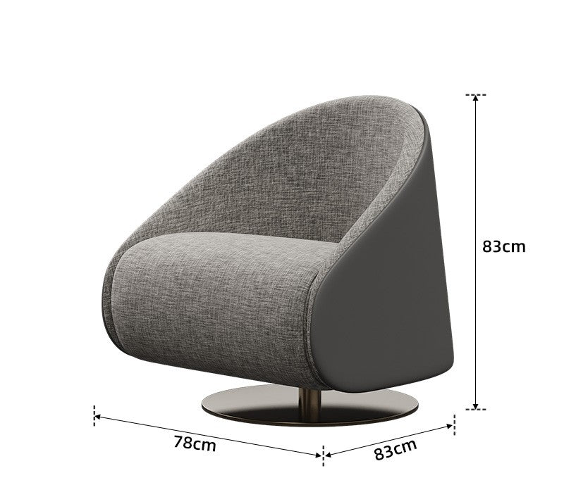 Modern Grey Swivel Accent Chair for Living Room, Linen Cotton with Faux Leather Upholstery, Light Luxury Single Lounge Seat