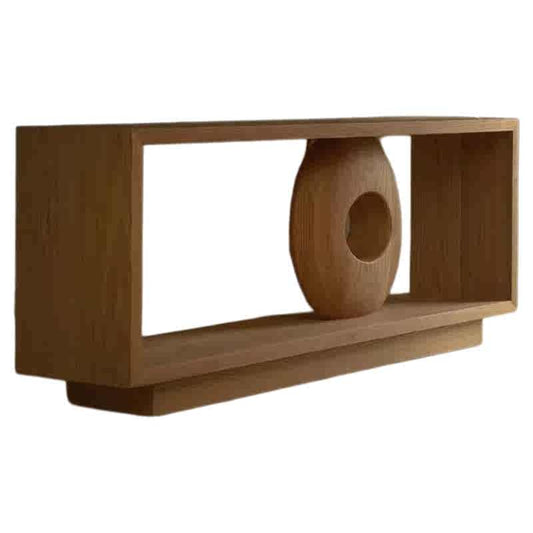 Modern Solid Wood Entryway Console Table, Minimalist Geometric Hallway Accent Cabinet, Vintage Asian-Inspired Foyer Storage