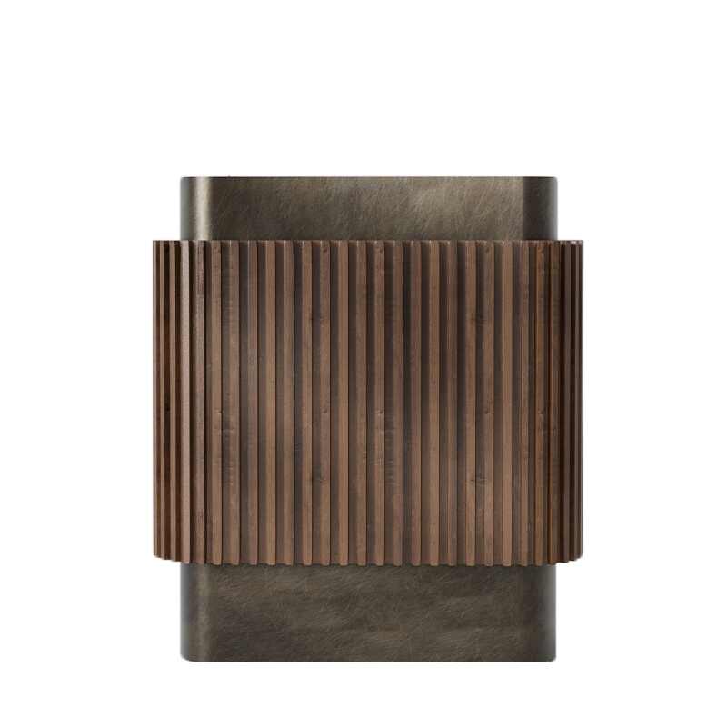 Modern Woodgrain Stainless Steel Reception Counter, Minimalist Restaurant Concierge Front Desk