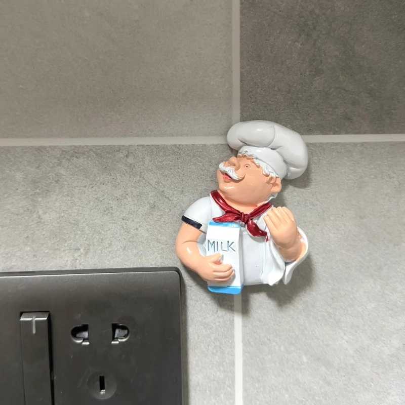 Cute Cartoon Chef Power Cord Organizer Hooks, Resin Kitchen Wall Hooks Set, Bread & Milk Design Cable Management