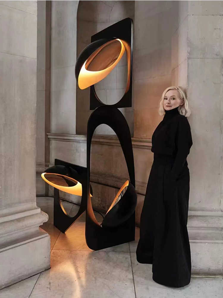 Hotel & Showroom Creative Art Installation Floor Lamp, Modern Sculptural Sand Black Statement Piece, Medium Size