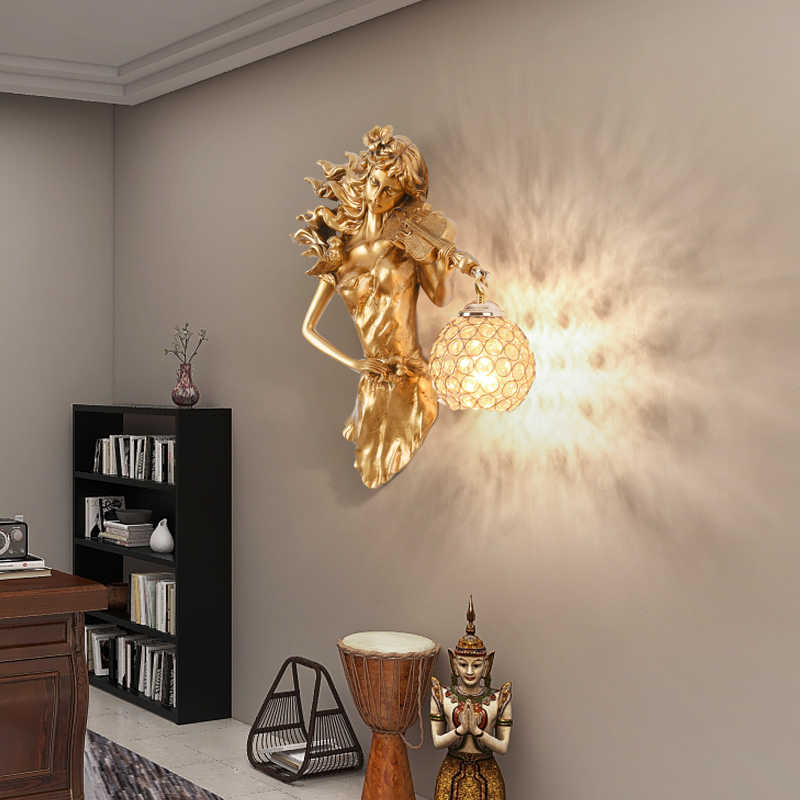 Modern Creative Musician Wall Lamp Pair, Artistic Resin Female Violinist Wall Sconce, Cafe Bar Clothing Store KTV Creative Personality Decor Lamps (Wired, Set of 2)